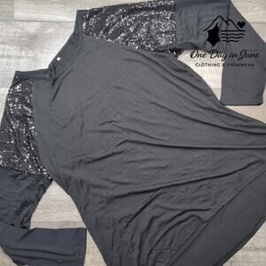 Romwe Sequin Shoulder Long Sleeve Top Size 4XL